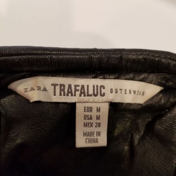 Zara Women Faux Leather Moto Jacket Sz M Black Zip Up Pockets - Picture 5 of 5